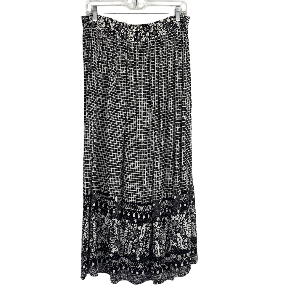 Zashi Skirt Medium Black White Maxi Geometric‎ Floral Bohemian Flowy Festival
